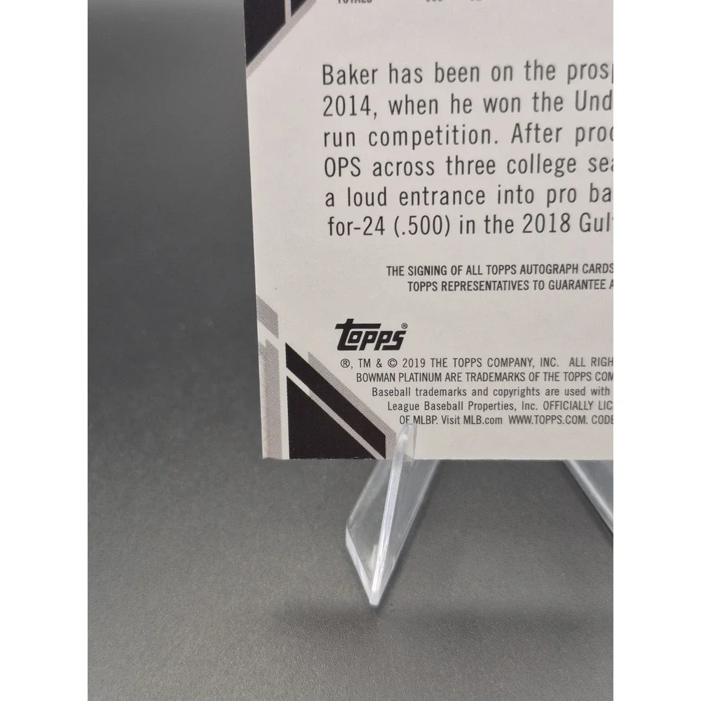 2019 Bowman Platinum Blue Auto Rookie #TOP-45 Luken Baker /150